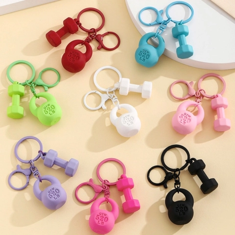 Kreatives Fitnessgeräte Schlüsselanhänger Mini Harz Hantel Und Kettlebell Taschenanhänger Sportlich Mattes Accessoire Gym Fans
