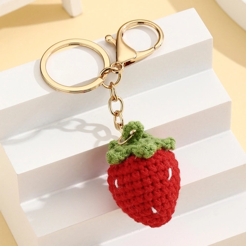 Handgemaakte Gehaakte Fruit Sleutelhanger Schattige Wollen Aardbei Citroen Watermeloen Banaan Oranje Tas Hanger Accessoire Voor Dames