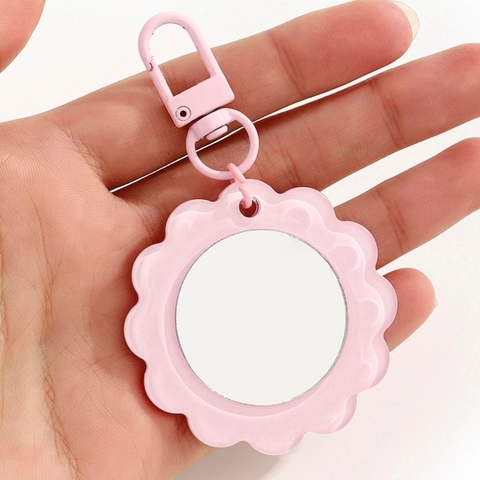 Mignon Porte-clés Miroir de Maquillage en Acrylique Forme de Tournesol Miroir Compact Portable Pendentif de Sac pour Femme