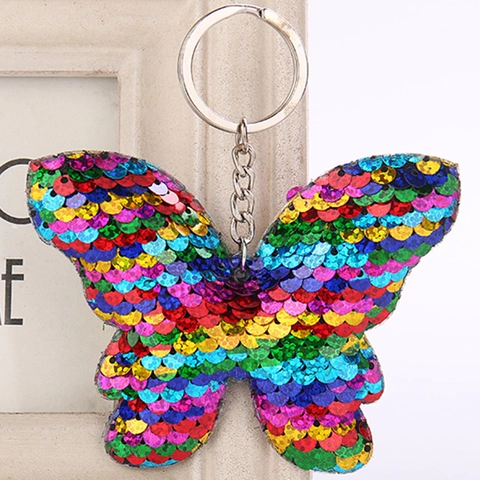 Porte-clés Papillon Paillettes Scintillant Nœud Pendentif Sac Réfléchissant Pour Femmes Porte-clés Métal Décoratif Pour Clé De Voiture