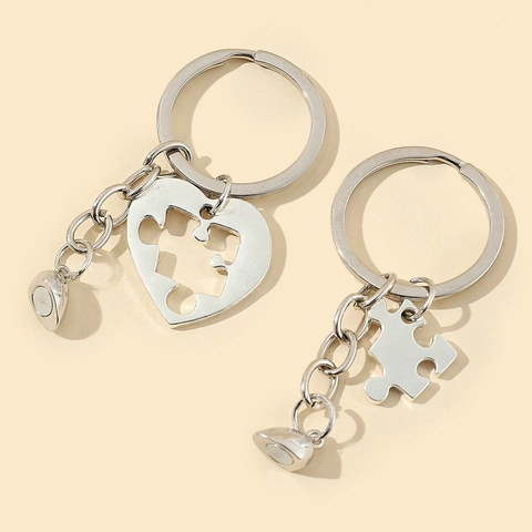 Paar Hart Puzzel Magnetische Sleutelhanger Set Zinklegering Ineengrijpende Sleutelring Valentijnsdag Cadeau Voor Geliefden