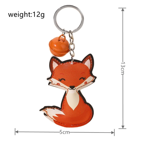 Süßer Cartoon Gefüllter Fuchs Schlüsselanhänger PU Leder Tier Bedruckt Tasche Anhänger Auto Schlüsselring Für Damen Herren Deko Zubehör