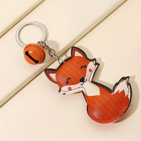 Süßer Cartoon Gefüllter Fuchs Schlüsselanhänger PU Leder Tier Bedruckt Tasche Anhänger Auto Schlüsselring Für Damen Herren Deko Zubehör
