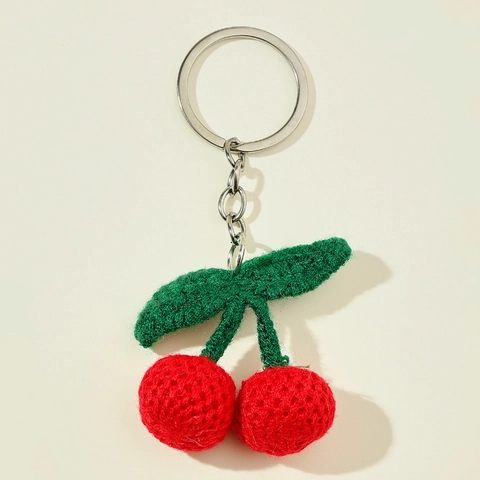Portachiavi a Ciliegia Tessuto a Mano Simpatico Ciondolo per Borsa in Frutta a Maglia per Donne Ragazze Regalo Creativo