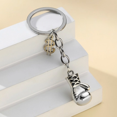 Portachiavi Creativo in Metallo a Forma di Guantone da Boxe Con Ciondolo Segno del Dollaro Placcato Argento per Borsa e Auto