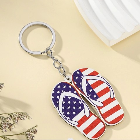 USA Flagge Holz Schlüsselanhänger Unabhängigkeitstag Patriotisch Adler Schmetterling Sonnenblume Form Schlüsselring Damen Herren Schmuck