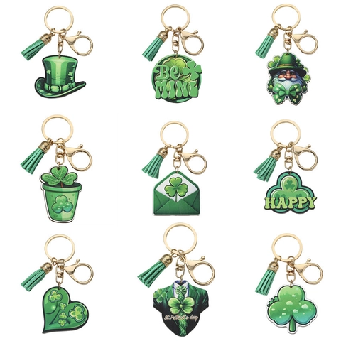 St Patrick's Day Holz Klee Schlüsselanhänger Mit Grüner Quaste Glücksbringer Kleeblatt Herz Gnom Schlüsselanhänger Tasche Charme Damen
