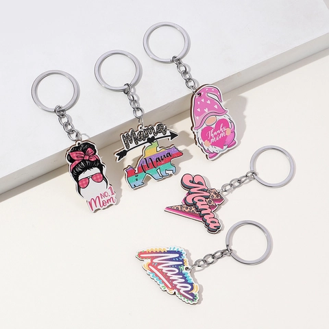 Moederdag Houten Sleutelhanger Luipaard Roze Hart Mama Belettering Regenboog Beer Gnome Ornament Auto Sleutelhouder Cadeau