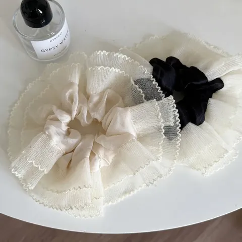 Balletcore Übergroße Netz Blume Scrunchie Handgefertigt Spitzenbesatz Elastisch Haargummi Große Netz Haarring Für Damen Kopfschmuck