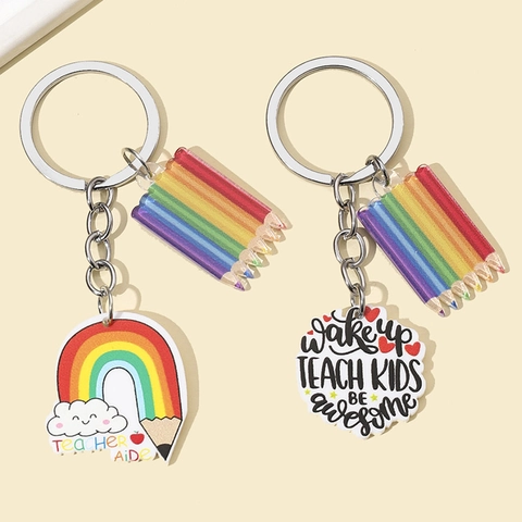 Acryl Regenbogen Bleistift Schlüsselanhänger Lehrer Dankeschön Geschenk Teacher Aide Wake Up Teach Kids Be Awesome Schlüsselring