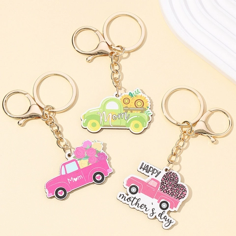 Muttertag Holz LKW Schlüsselanhänger Sonnenblume Rose Leopard Herz Mom Anhänger Für Damen Geschenk Auto Tasche Anhänger