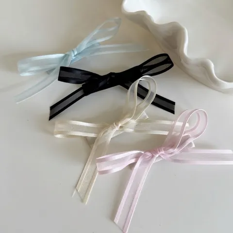 Dulce Balletcore Malla Organza Lazo Pinza para el Cabello para Mujeres Hecho a Mano Elegante Cinta Clip Lateral Accesorios para el Cabello