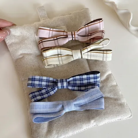 Semplici Fermagli per Capelli Coreani con Fiocco a Quadretti per Donna Elastici per Capelli Vintage a Righe Accessori per Capelli