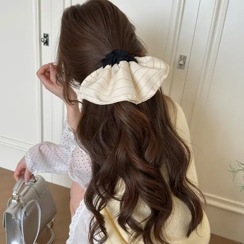 Vintage Plissiert Gestreift Doppelschicht Haargummi Für Damen Elegant Mode Stoff Haarbänder Haarseil Pendeln Haar Zubehör