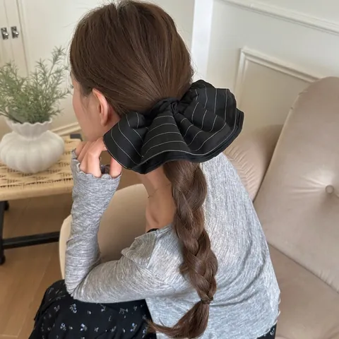 Vintage Plissiert Gestreift Doppelschicht Haargummi Für Damen Elegant Mode Stoff Haarbänder Haarseil Pendeln Haar Zubehör