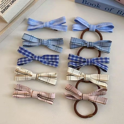Semplici Fermagli per Capelli Coreani con Fiocco a Quadretti per Donna Elastici per Capelli Vintage a Righe Accessori per Capelli