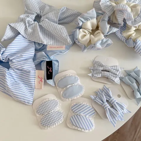 Koreaanse Stijl Blauw Haaraccessoires Strik Haarspeldjes Ruitjes Gestreepte Scrunchies Voor Vrouwen Dagelijks Haarstyling