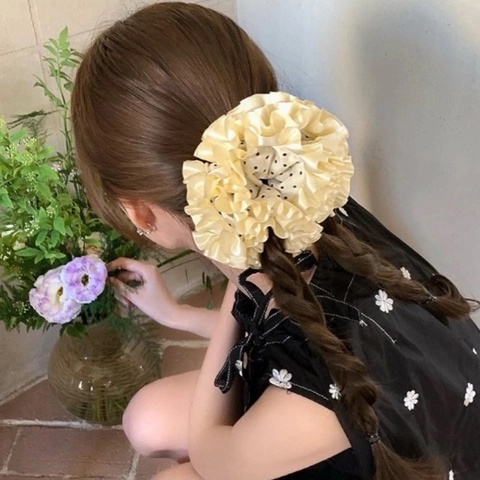 Übergroßes Polka Dot Spitze Hortensie Stoff Haargummi Retro Handgefertigte Gerüschte Haarbänder Elegante Haaraccessoires Damen