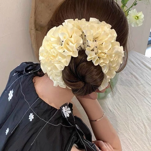 Übergroßes Polka Dot Spitze Hortensie Stoff Haargummi Retro Handgefertigte Gerüschte Haarbänder Elegante Haaraccessoires Damen
