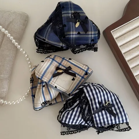 Molletta Per Capelli In Tessuto Gingham Retrò Con Fiocco Bordo In Pizzo Ciondolo In Metallo Stile Nautico Dolce Accessori Per Capelli Donna