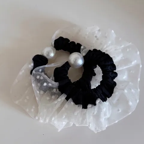 Eleganti Scrunchies in Rete a Pois Per Donna Stile Coreano INS Fasce per Capelli Decorative con Künstliche Perle Accessori Elastici