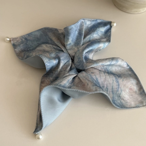 Accesorios Para El Cabello De Mujer Coletero Con Lazo Tie Dye Azul Pintura Al Óleo De Estilo Francés Hecho A Mano Con Cinta De Perlas Artificiales