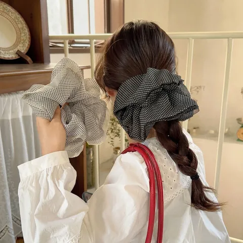Elastico per Capelli in Chiffon a Pois Grande Stile Coreano Oversize Vintage Elastico per Capelli Donna Elegante