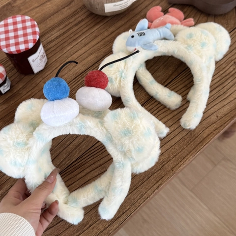 Simpatico Cerchietto in Peluche con Animali e Frutta 3D Morbida Fascia per Capelli a Pois per Lavaggio Viso Trucco Donna Accessori per Capelli Cartoon