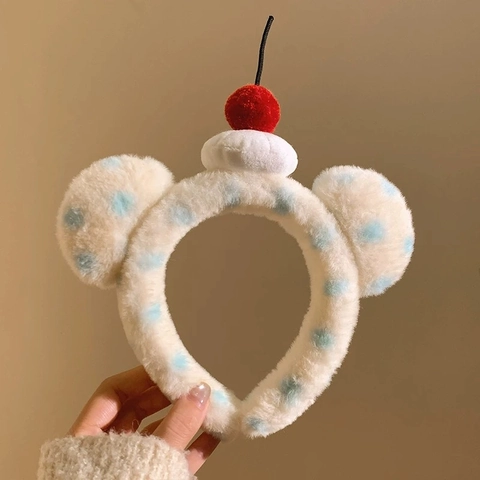 Simpatico Cerchietto in Peluche con Animali e Frutta 3D Morbida Fascia per Capelli a Pois per Lavaggio Viso Trucco Donna Accessori per Capelli Cartoon