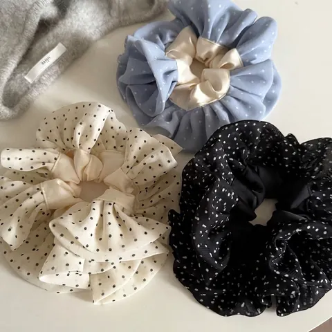 Elastico per Capelli a Pois Stile Coreano Grande Chiffon Fatto a Mano Fascia per Capelli in Tessuto Elastico per Donna Dolce