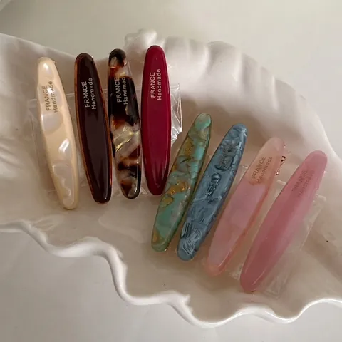 Elegant Acetate Oval Hair Clip France Handmade Marble Texture Duckbill Clip Vintage Alloy Hair Accessories For Women Office Daily