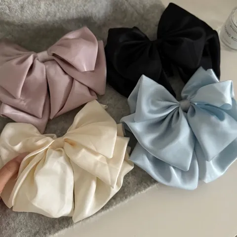 Pinza de Pelo Elegante de Satén con Lazo Grande Estilo Francés Hecho a Mano Horquilla Tocado para Mujer Diario Boda