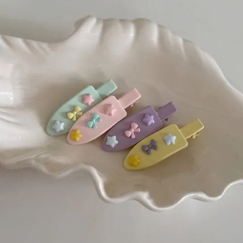 Linda Pinza Para El Pelo De Pico De Pato Con Lazo De Estrella Color Macaron Clip Lateral Sin Rastro Para Niñas Mujeres Accesorios Para El Cabello