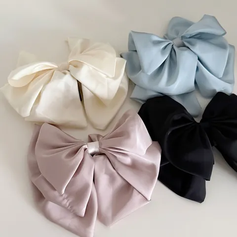 Pinza de Pelo Elegante de Satén con Lazo Grande Estilo Francés Hecho a Mano Horquilla Tocado para Mujer Diario Boda
