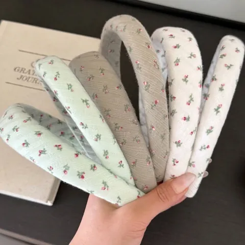 Diadema Acolchada Floral para Mujer Banda para el Cabello de Esponja de Parte Superior Craneal Alta Accesorio para el Cabello de Tela Estilo Pastoral Vintage