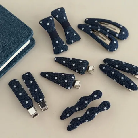 Juego de Pinzas para el Cabello de Tela Denim con Lunares para Mujer Estilo Coreano Azul con Forma de Corazón y Lazo Clip BB Horquillas de Pato Accesorios para el Cabello