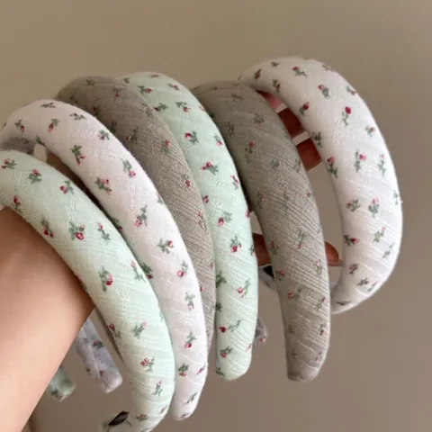 Diadema Acolchada Floral para Mujer Banda para el Cabello de Esponja de Parte Superior Craneal Alta Accesorio para el Cabello de Tela Estilo Pastoral Vintage