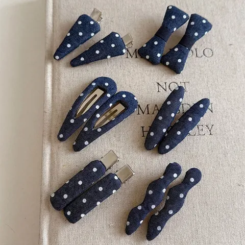 Juego de Pinzas para el Cabello de Tela Denim con Lunares para Mujer Estilo Coreano Azul con Forma de Corazón y Lazo Clip BB Horquillas de Pato Accesorios para el Cabello