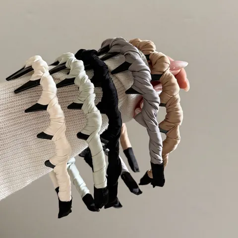 Satin Wrapped Ruched Wavy Headband For Women Non Slip Toothed Hair Hoop Solid Color Fashion Commute Daily Hair Accessories