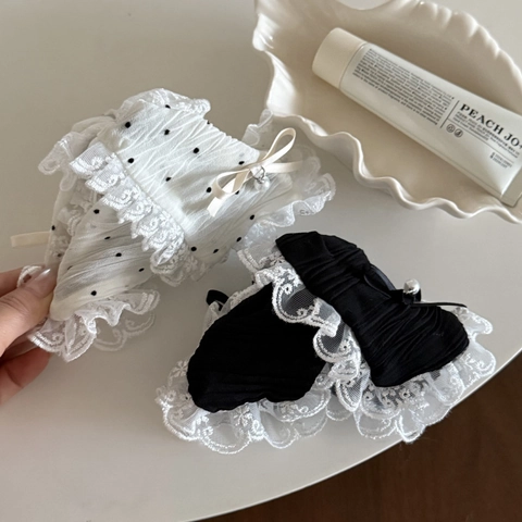 Pinza per Capelli Triangolare in Pizzo a Pois Vintage Francese per Donna Elegante Grande Clip a Squalo Con Fiocco e Künstliche Perle