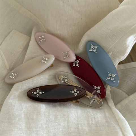 French Retro Acetate Oval Rhinestone Hair Clip For Women Elegant Star Pattern Duckbill Side Clip Styling Hair Accessory