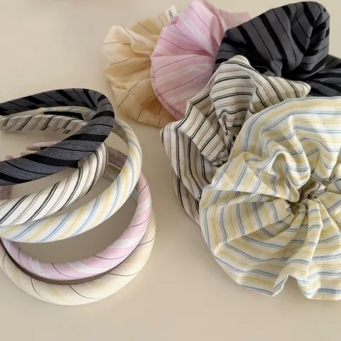 Elegante Diadema de Tela a Rayas Minimalista Vintage Moda Aro de Pelo para Mujer Retro Acolchado Banda de Pelo Scrunchie Accesorios