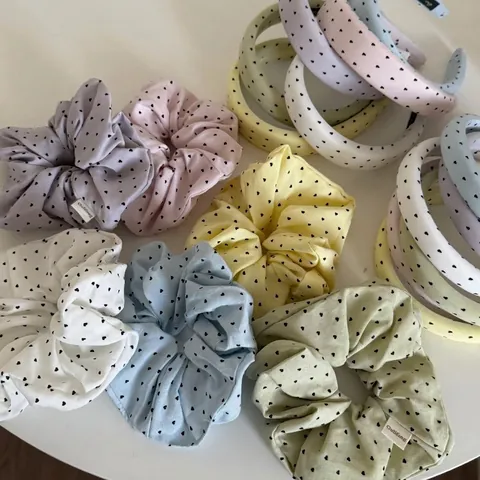 Women Korean Sweet Heart Print Fabric Headband Padded Large Hair Scrunchie Set Dopamine Color Fashion Daily Hair Accessories