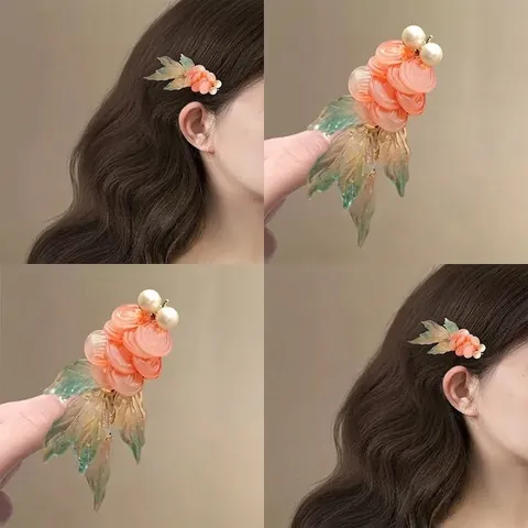 Retro Chinese Style Hair Stick For Hanfu Women Handmade Acrylic Gradient Fish Hairpin With Artificial Pearl Accessory