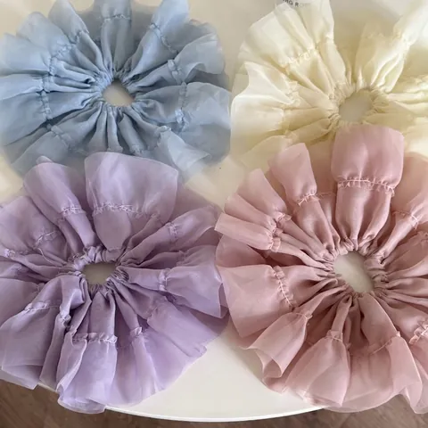 Chouchou Oversize en Maille Style Français pour Femmes Élastique Cheveux Organza Plissé Multicouche Accessoire Mode