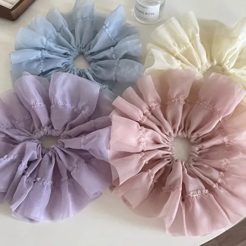 Chouchou Oversize en Maille Style Français pour Femmes Élastique Cheveux Organza Plissé Multicouche Accessoire Mode