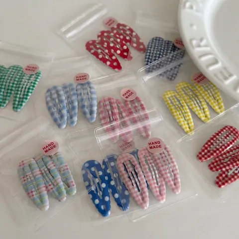 Wellenkante Gingham Kariert Haarklammer Set Punktmuster Stoff Legierung BB Snap Clips Für Damen Mädchen Haarschmuck