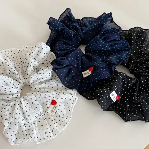 Vintage Gasa Lunares Volantes Coletero Para Mujer Grande Lazo Para El Cabello Con Decoración De Botón De Corazón Hecho A Mano Accesorios