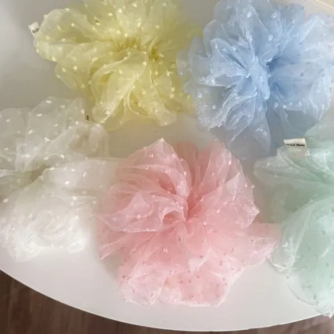 Grote Gaas Stippen Scrunchie Voor Vrouwen Oversized Organza Haarelastiek Handgemaakte Zoete Haarring Accessoires Voor Paardenstaart