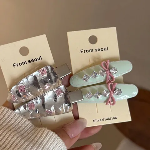 Fermaglio per Capelli in Strass Fresco in Stile Coreano Fermaglio per Frangia in Lega Ovale Crema per Accessori Moda Donna